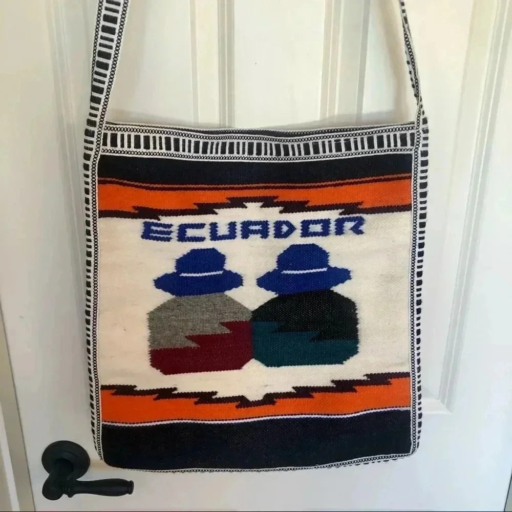 HANDMADE vintage blue orange‎ woven Ecuador shoulder bag